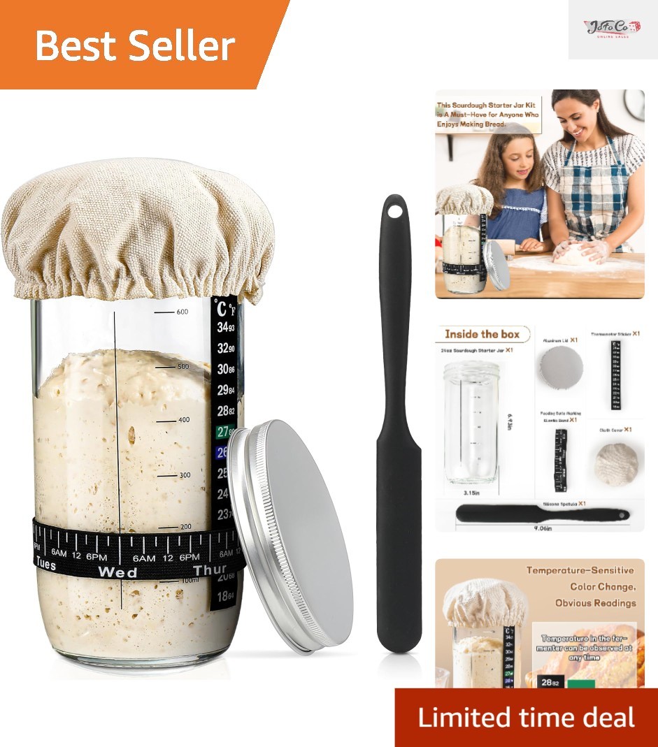 Complete Sourdough Baking Set: 24 oz Glass Jar, Silicone Tools & Feeding Band