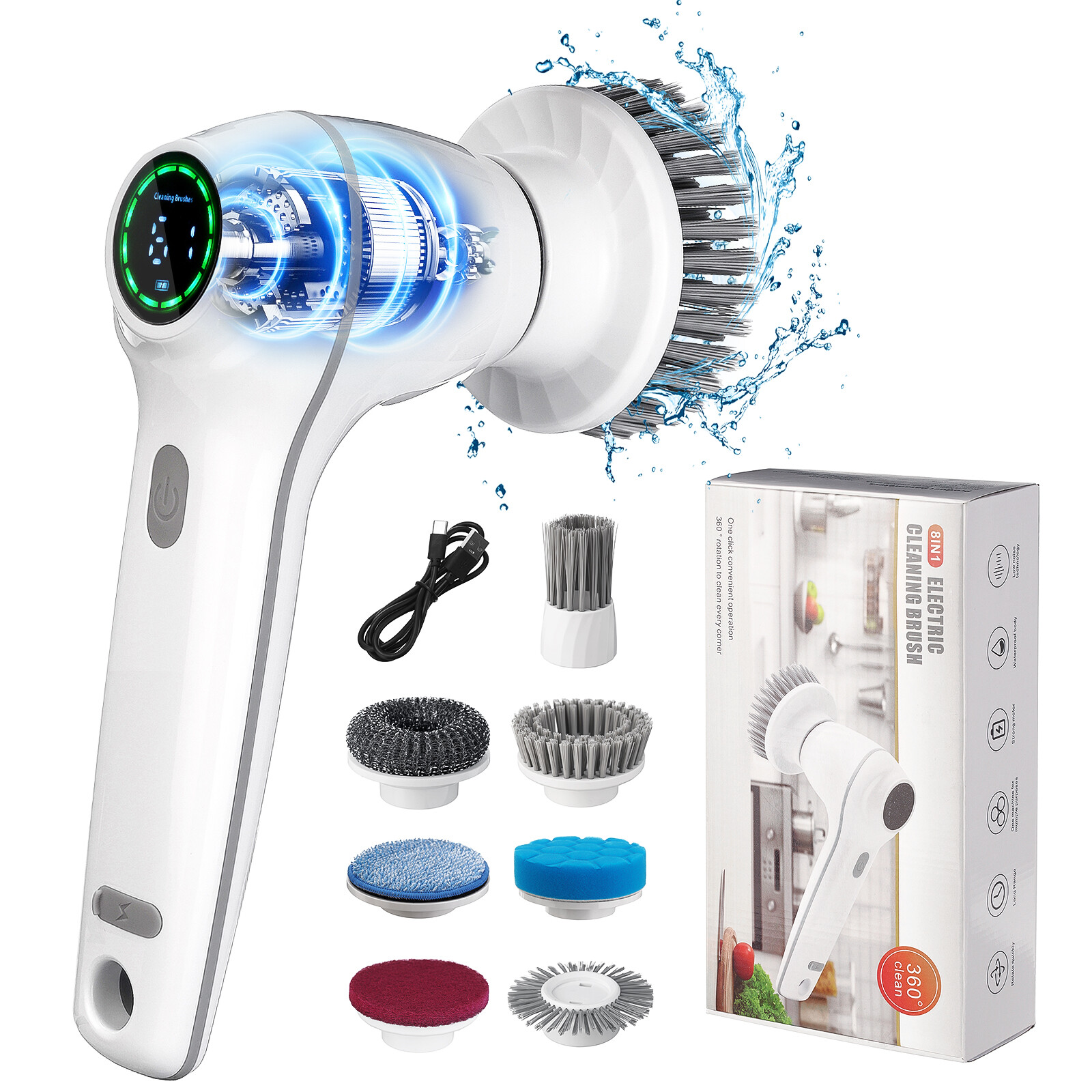 BESTNIFLY Electric Spin Brush Scrubber with 7 Cleaning Head Rechargeable Cleaner