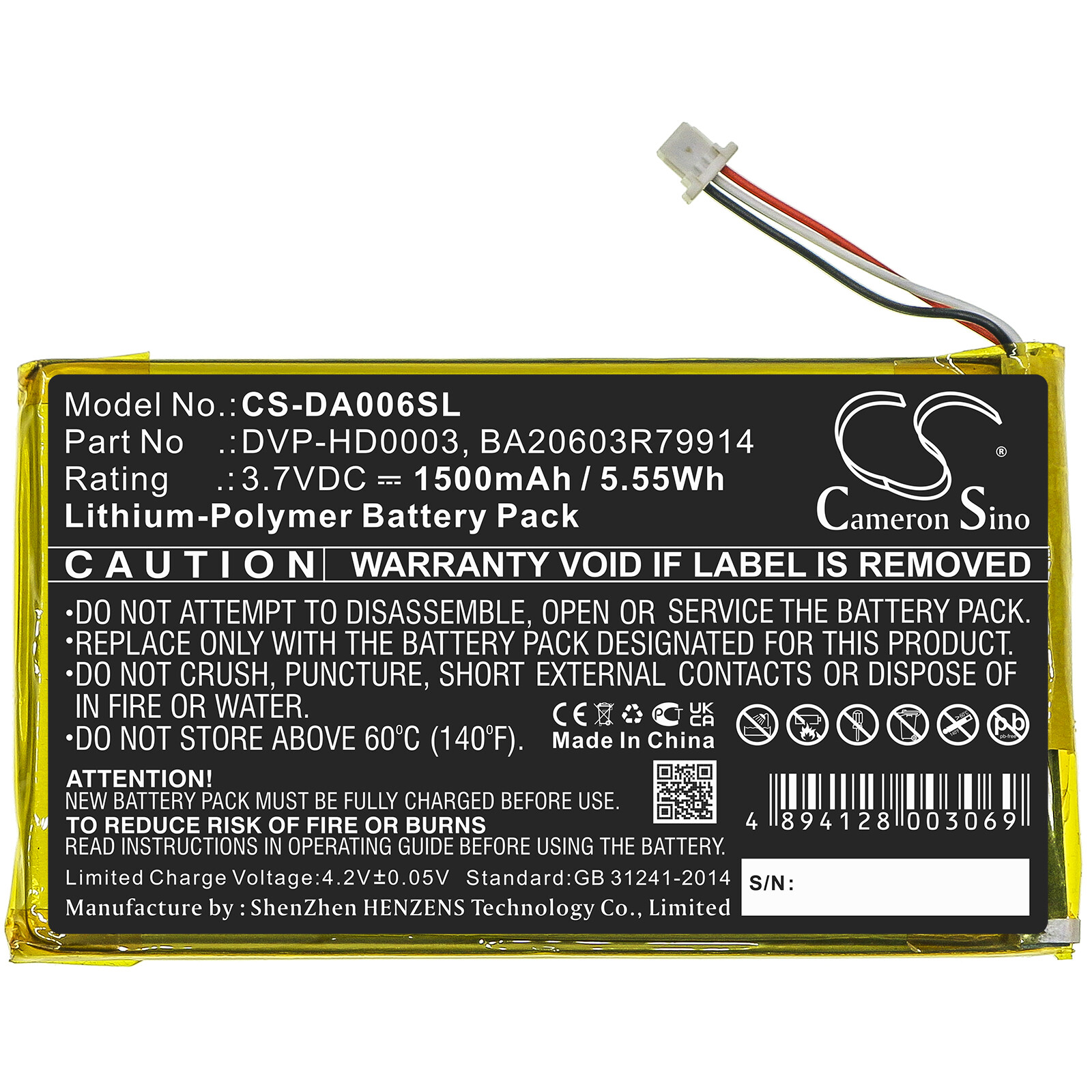 Battery for Creative ZenVisionM,ZenVisionMVideo P/N:BA20603R79914,DVP-HD0003