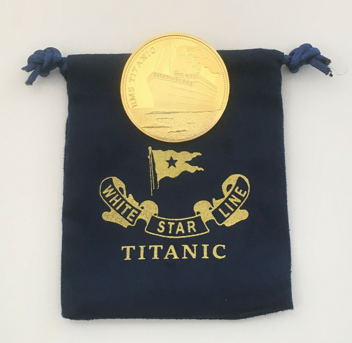 RMS Titanic White Star Line Gold Coin with Pouch Titanic Gifts and Souvenirs