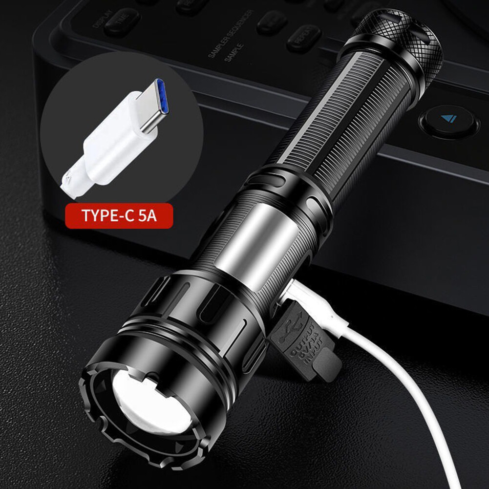 Rechargeable LED Flashlight Tactical Polic e Super Bright Torch Zoomable