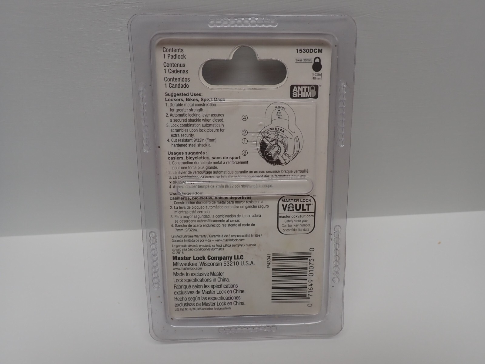 Master Lock Combination Locker Padlock Anti Shim Blue Chrome 1530DCM