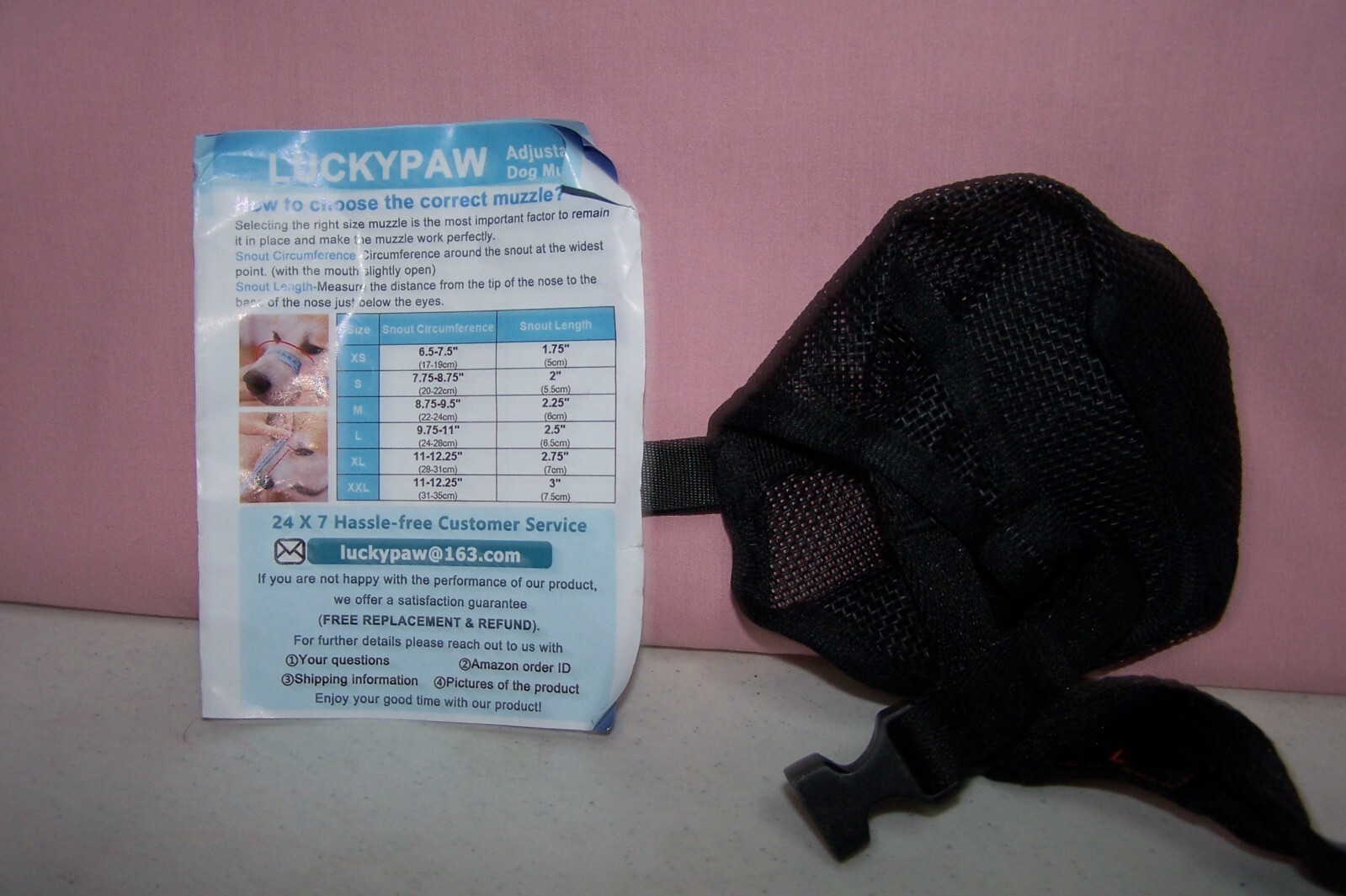 Lucky Paw Adjustable & Breathable Black Mesh Dog Muzzle w/ Training Guide Sz. L