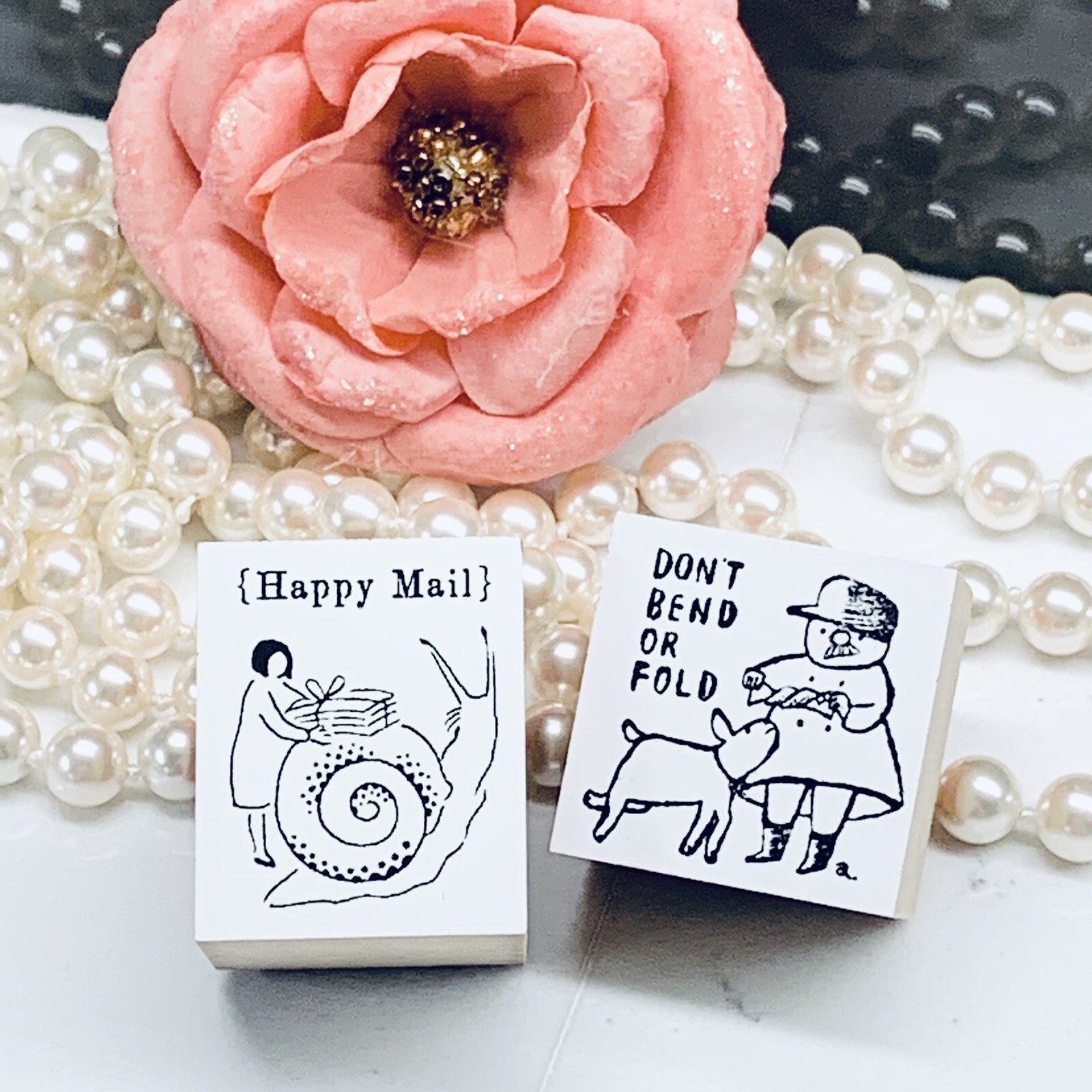 Happy Mail wood rubber stamps 2pcs set (Made in Japan)