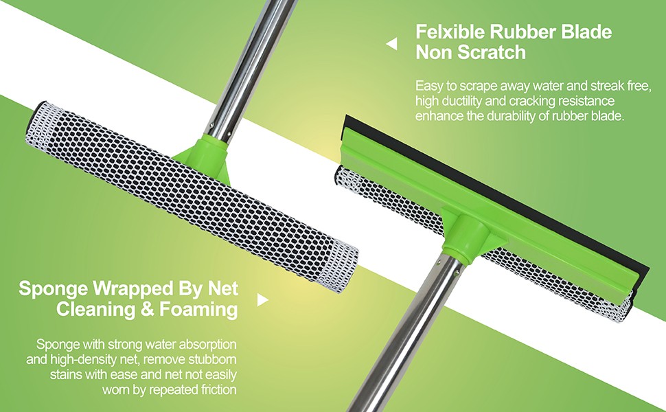 2 in 1 Window Squeegee with 55" Long Stainless Steel Handle,Sponge Car Squeegee