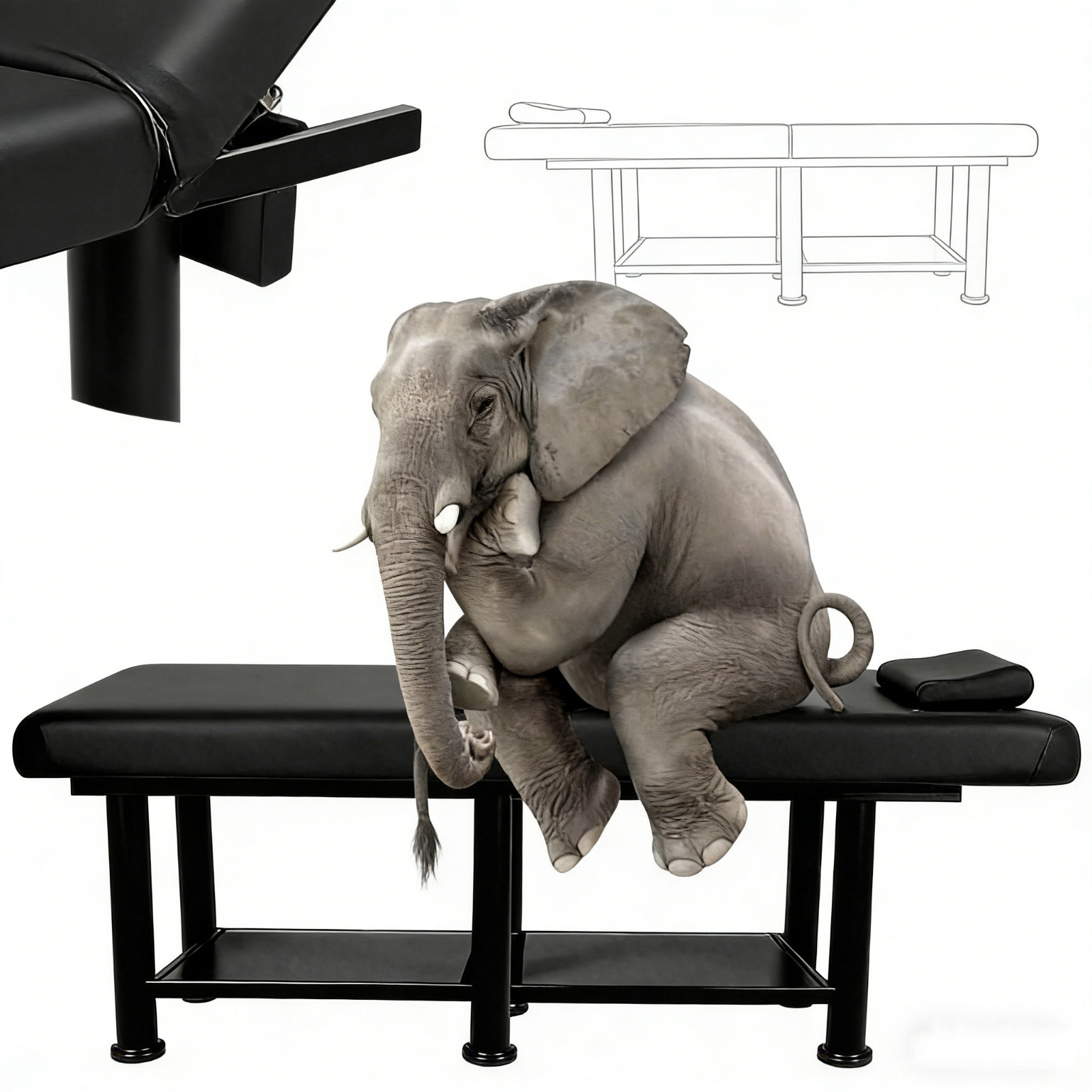 Black Heavy Duty Massage Table Adjustable Backrest Spa Tattoo Salon Beauty Bed