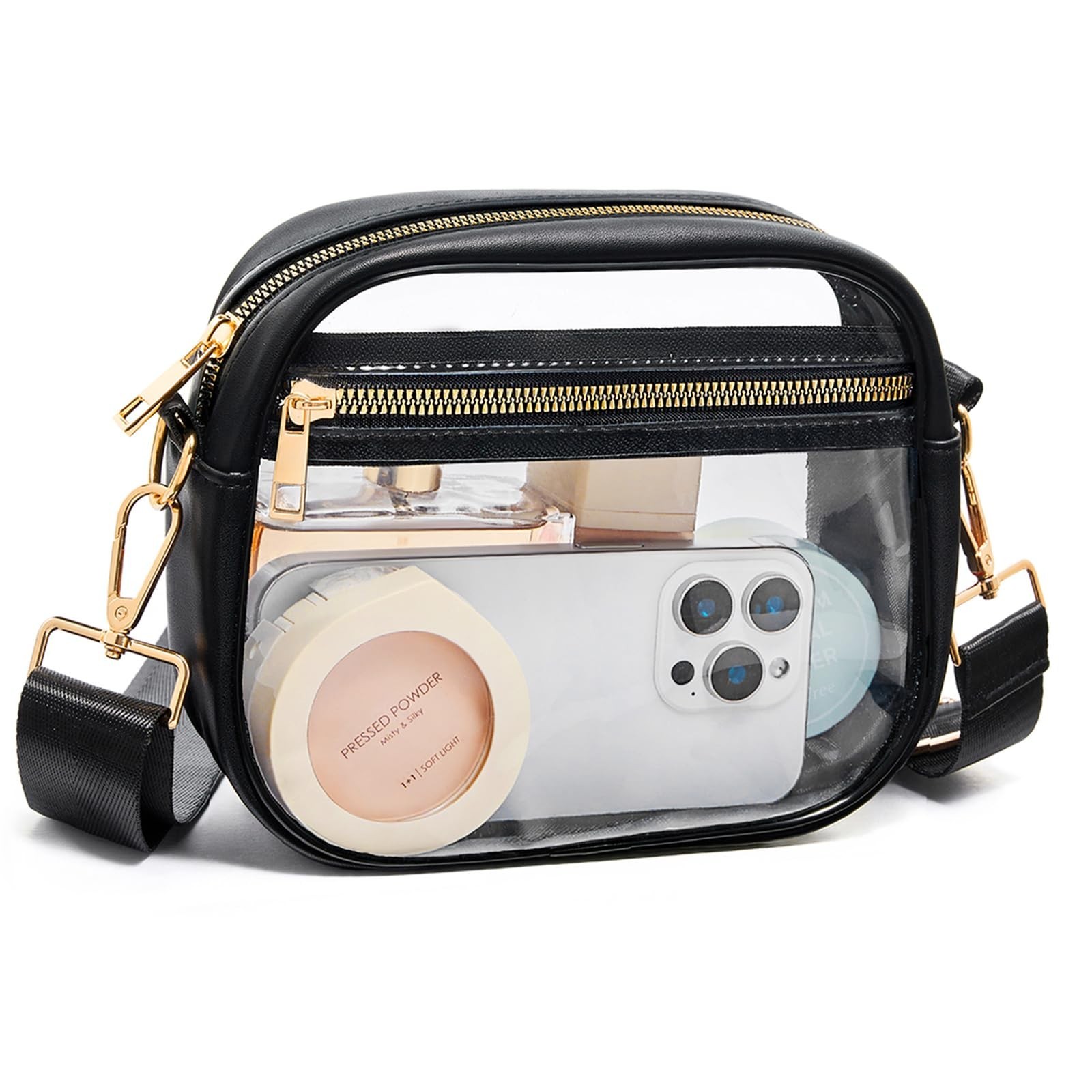 Fibrdoo Clear Bag Stadium Approved, Leather Clear Crossbody Purse Bag for Con...