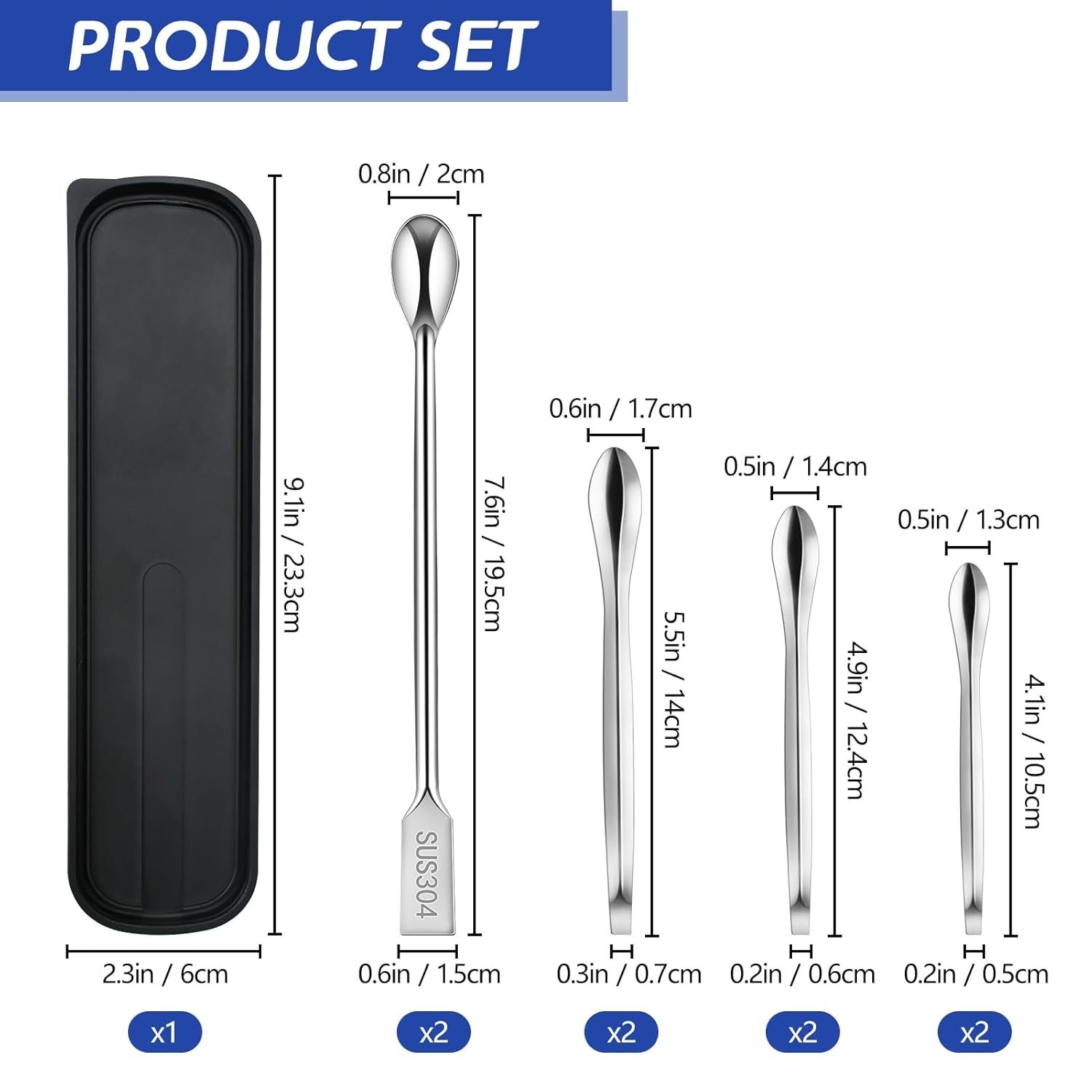23 Pcs 304 Stainless Steel Micro Spoop & Lab Spatula Set - Mixing Spatula