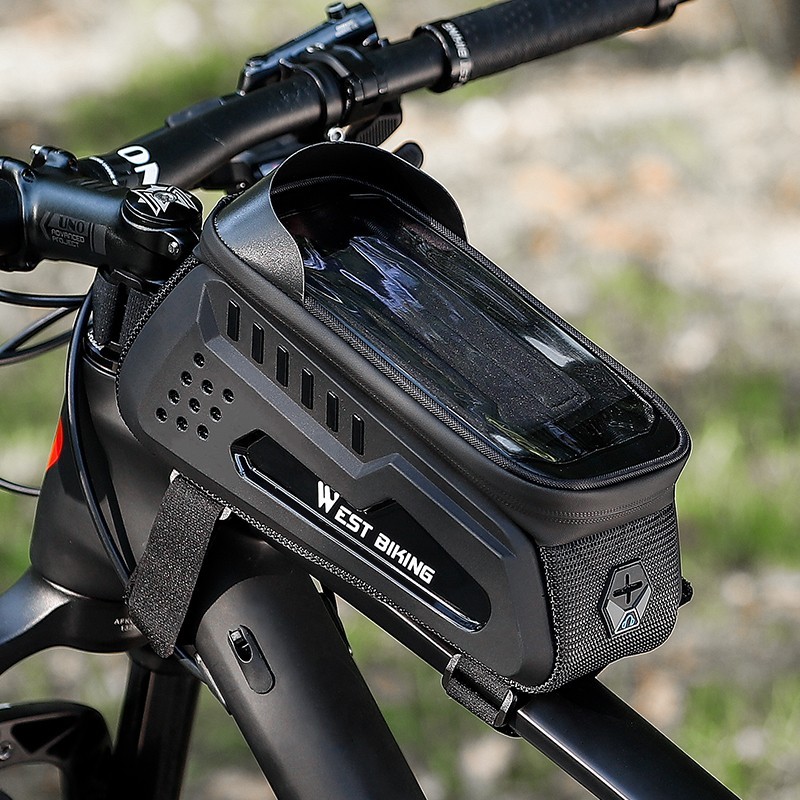 WEST BIKING Waterproof Bicycle Top Tube Bag Hard Shell Cycling Phone Bag 2L