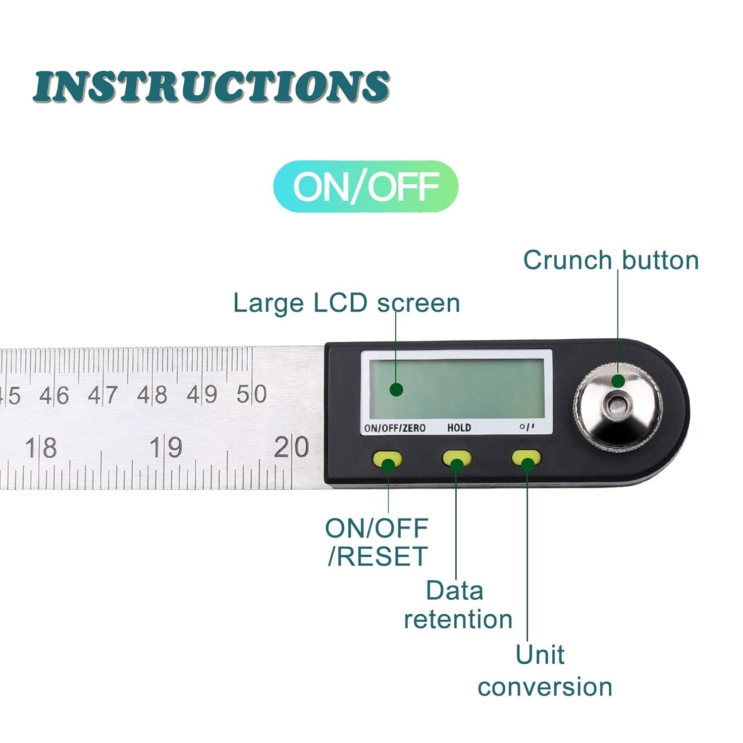20 inch/500mm Digital Protractor Stainless Steel Digital Display Angle Ruler ...
