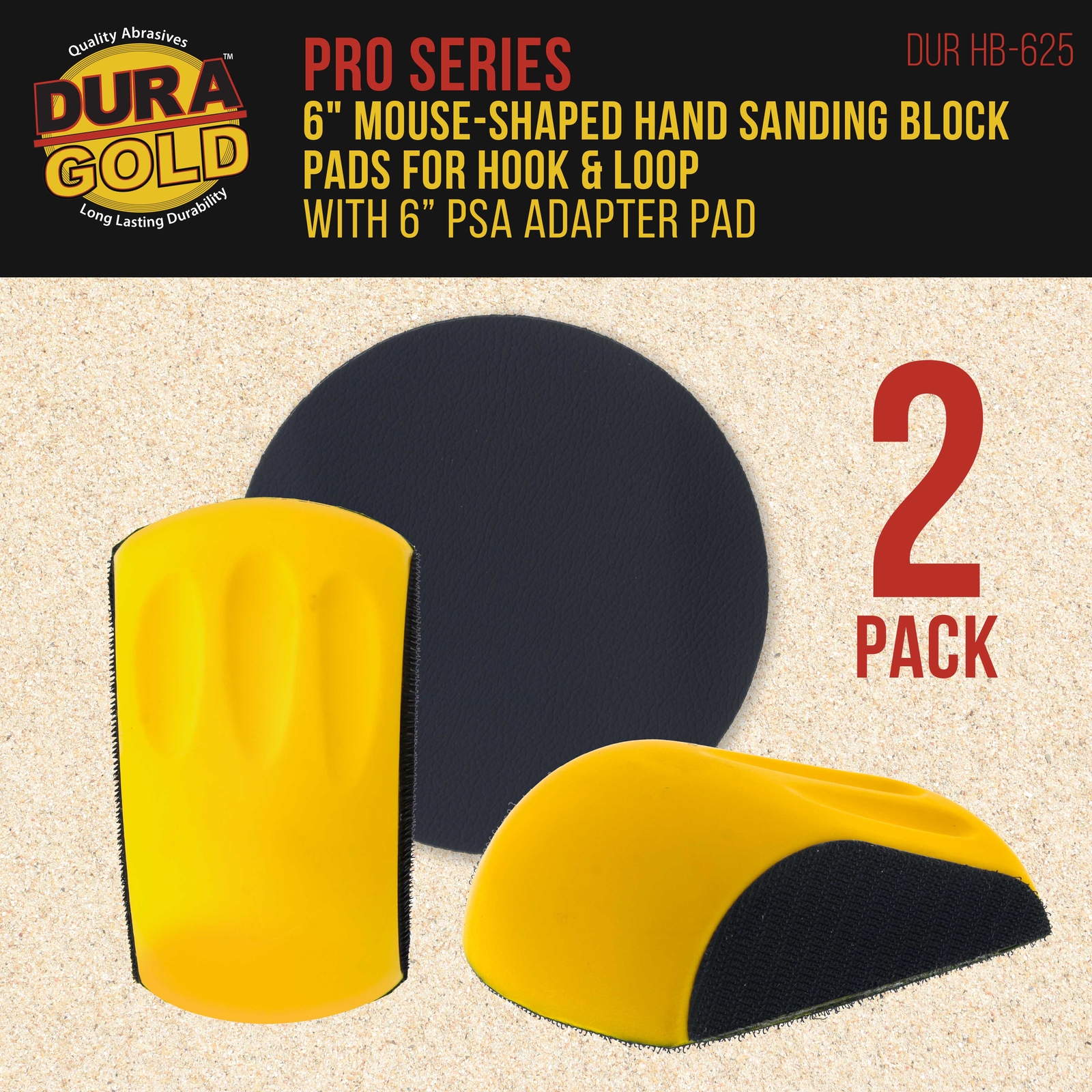 2ea 6" Mouse-Shaped Hand Sanding Block Pads for Hook & Loop and PSA 6" DA Discs