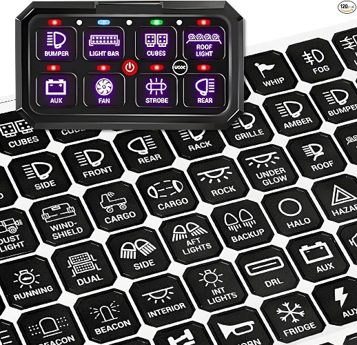 120PCS Car Switch Panel Sticker Kit, Decal Labels for Auto Console Rocker Toggle