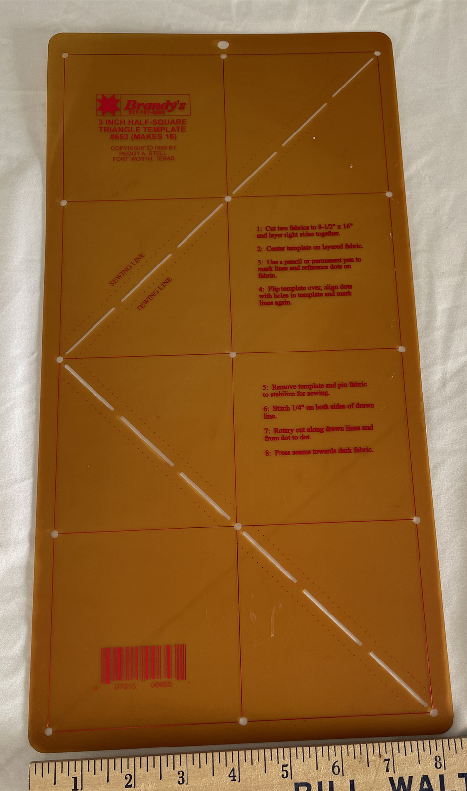 Brandy’s 3 Inch Half Square Triangle Template #653 (Makes 16) Peggy A. Stell