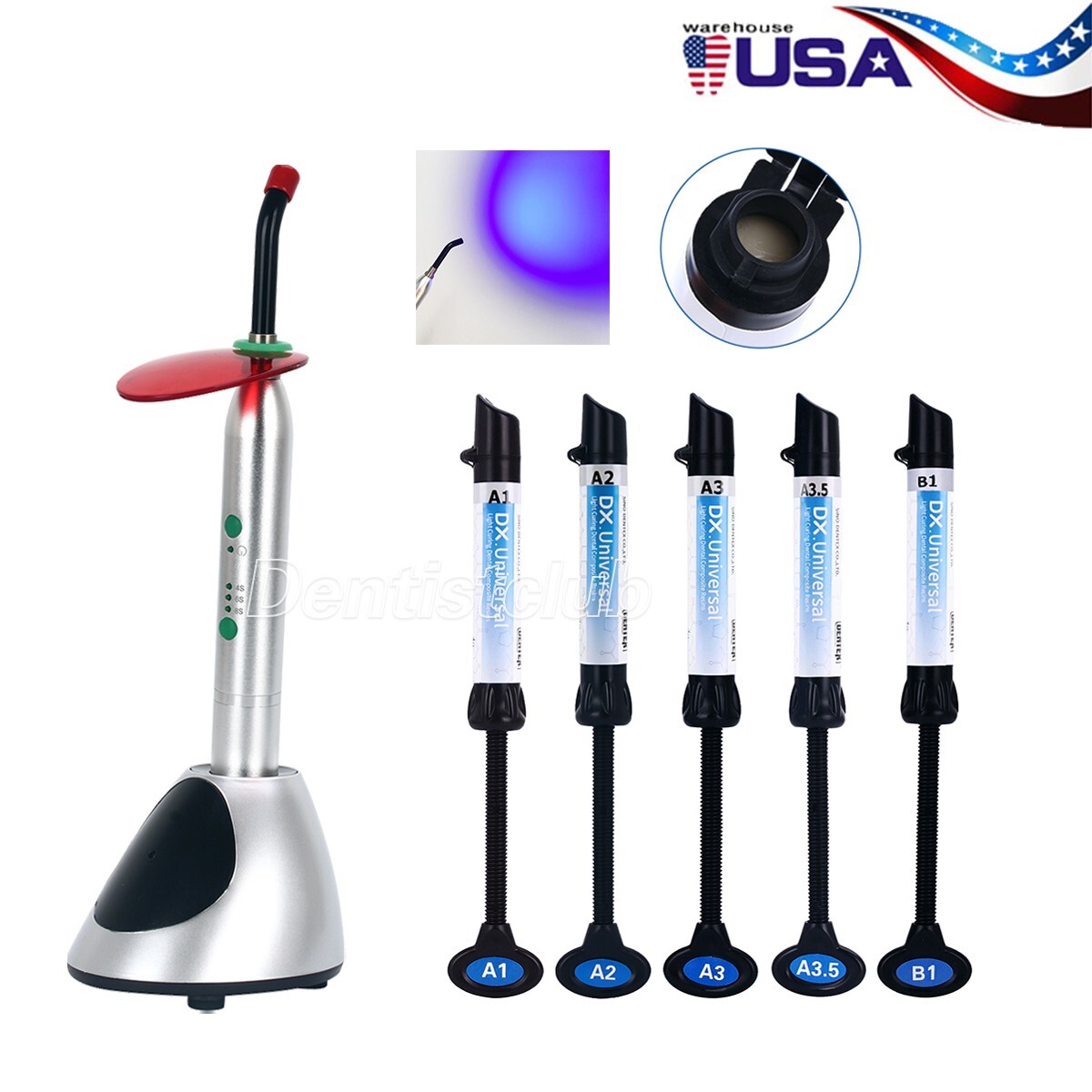 Dental LED Curing Light Lamp 2000mw/c㎡ / Light Cure Composite Resin Shade A1-B1