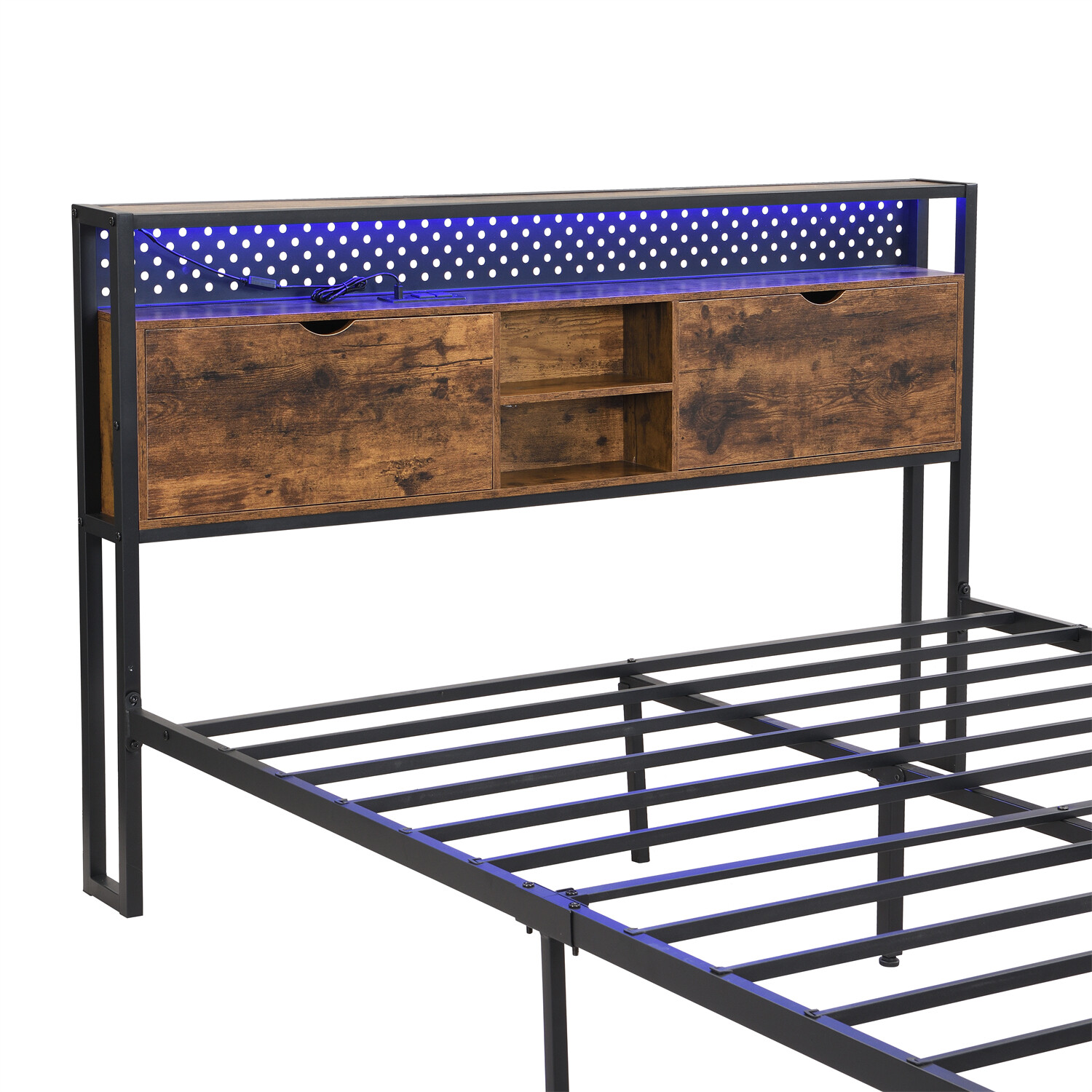 Full/Queen/King Size LED Bed Frame Metal Platform Bed w/ Charging Station