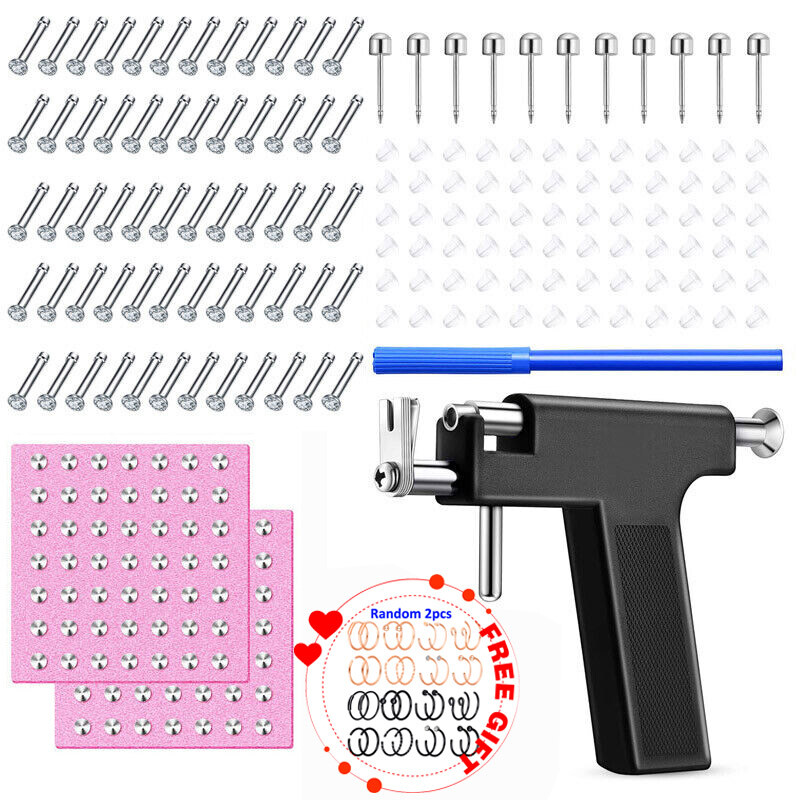 Body Ear Piercing Gun Tool Kit 158Pcs Steel Lip Nose Stud Earring for Salon Home
