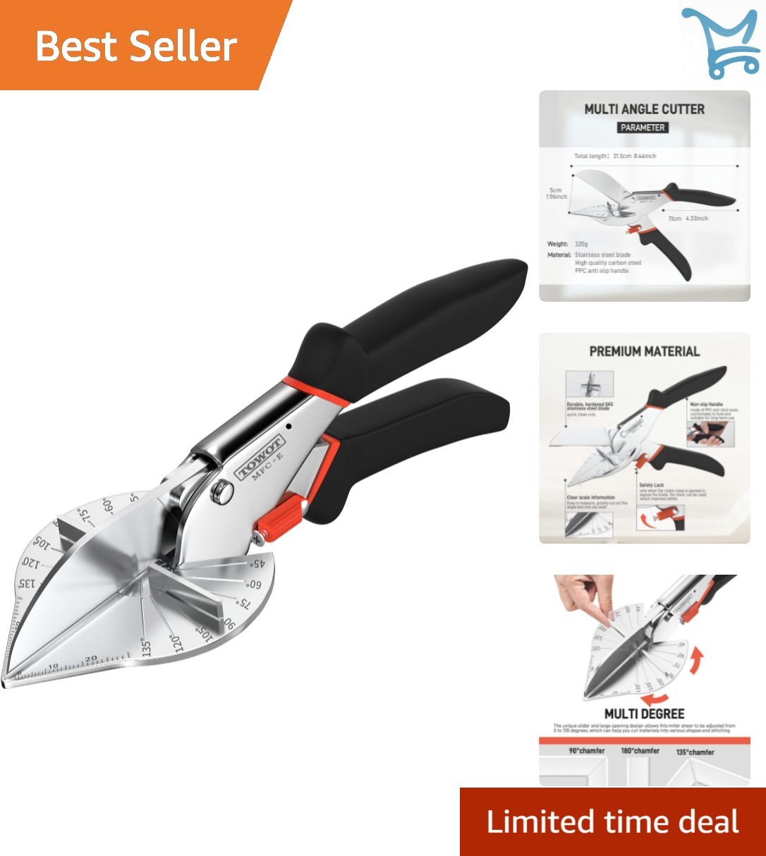 Angle Miter Shears Cutter Adjustable 45-135 Degree for Plastic PVC Trim