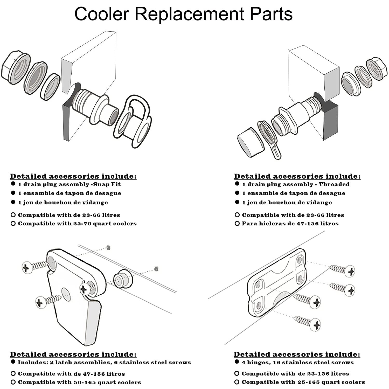 Cooler Replacement Parts Kit, for Igloo Ice Chest Plastic Hinges,Plastic Latch a