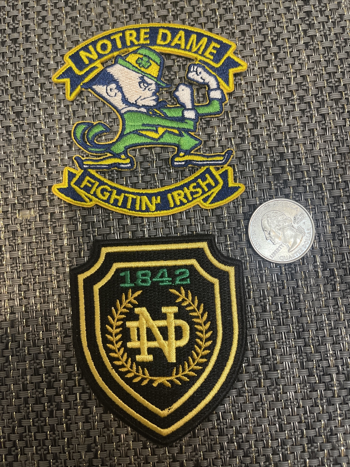 (2) Notre Dame Fighting Irish Vintage Embroidered Iron On Patches Patch Lot