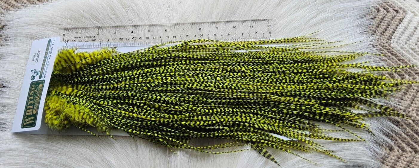Whiting Saddle Hackle.   Full Saddle,, Color; Chartreuse.  Free Shipping.