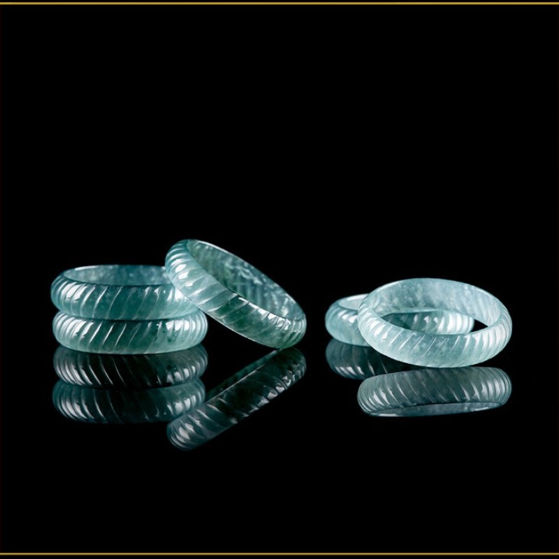 Certified natural A-grade jadeite Blue water Dragon scale pattern ring