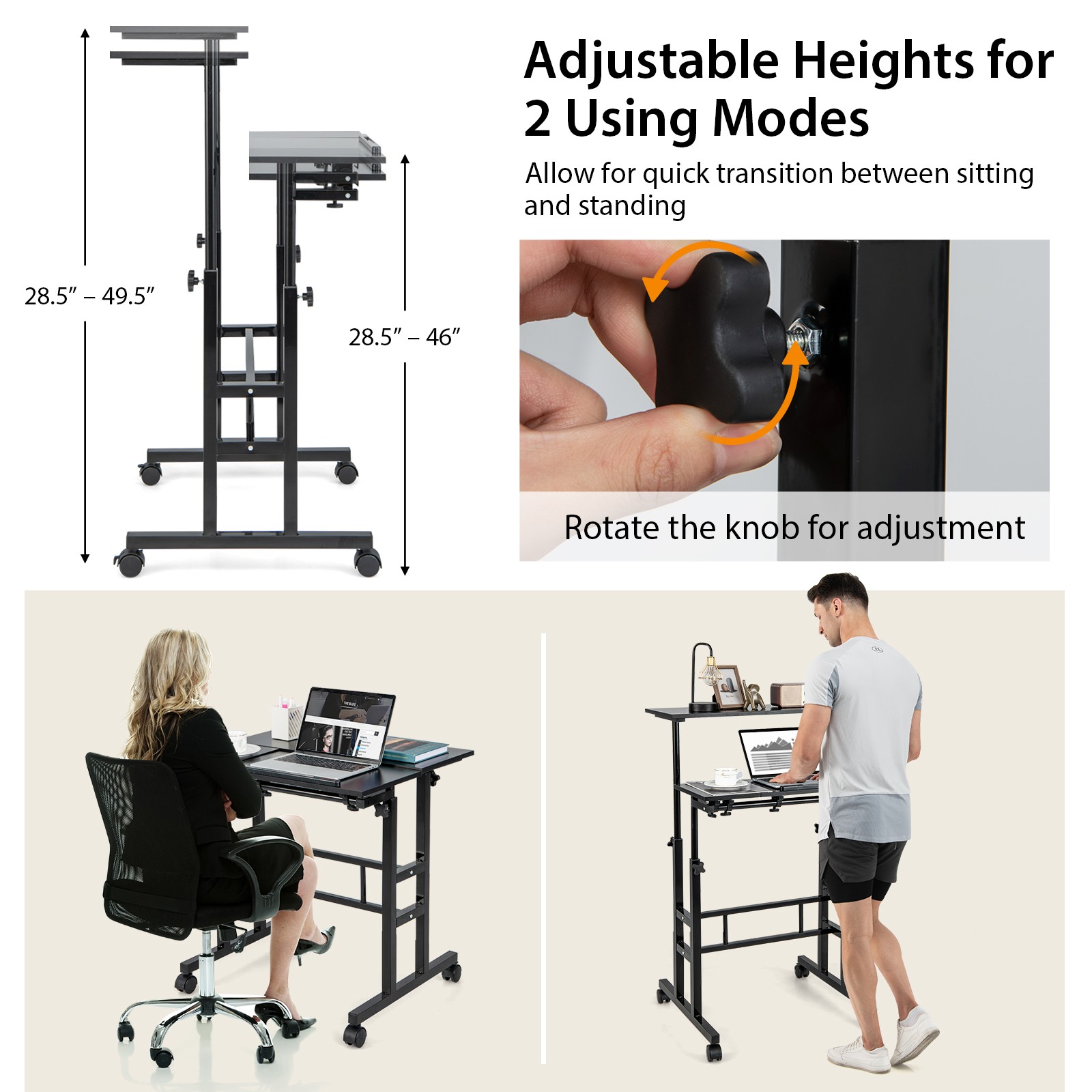 Costwy Adjustable Computer Desk Tilting Workstation Mobile Stand up Desk Black