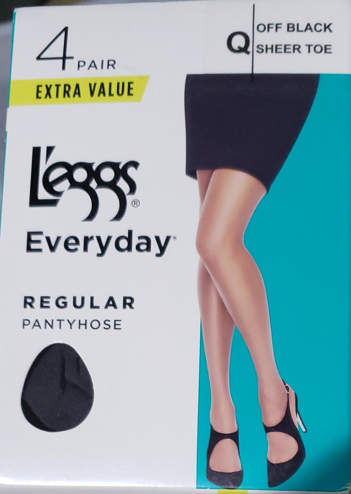 L'eggs Everyday  Sheer Toe Regular Pantyhose, 4 Pair Black Sz Q