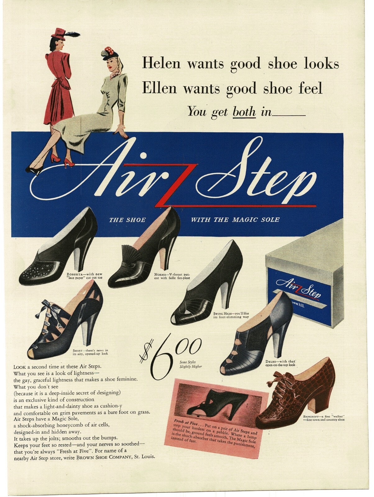 1940 Air Step Women's Dress Shoes high-heeled Vintage Print Ad 2