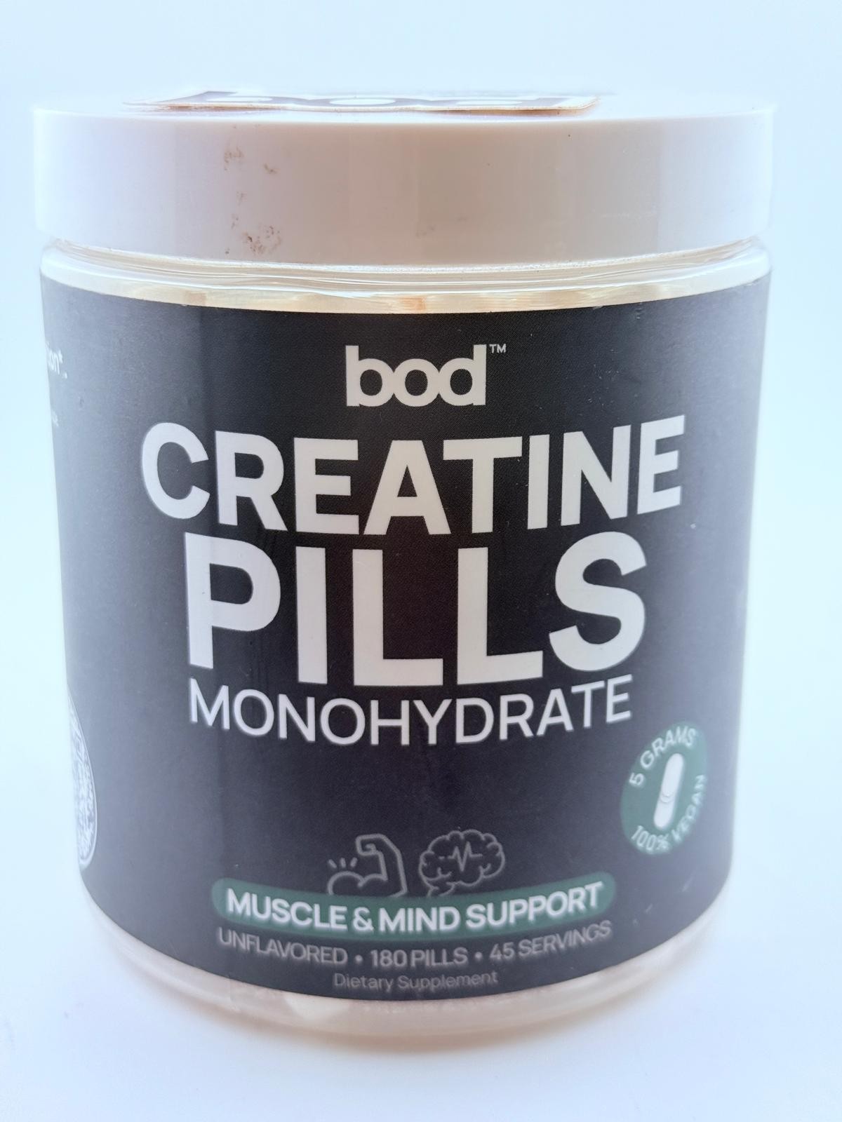 bod Creatine Monohydrate Pills - Muscle Builder 180 Capsules 45 Servings - 09/26