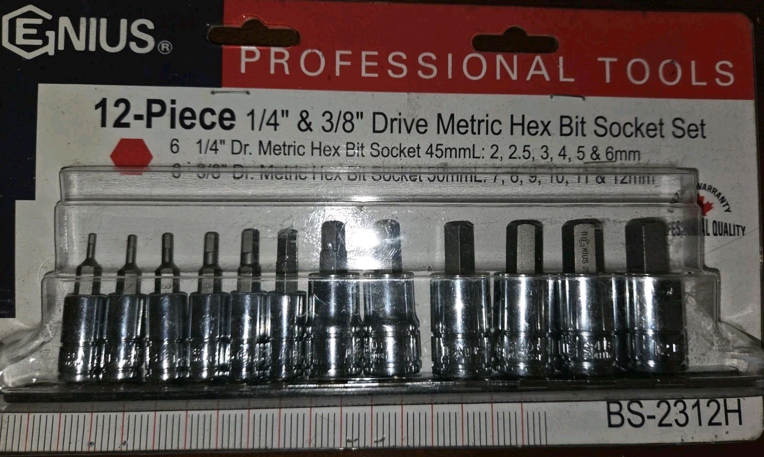 Genius Tools 12 Piece 1/4" & 3/8" Dr. Metric Hex Bit Socket Set - BS-2312H