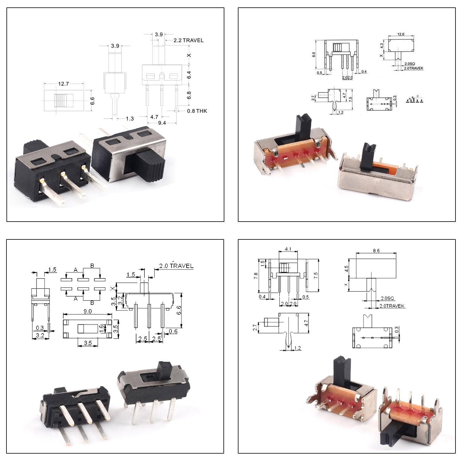 Slide Switch Assorted Kit, Mini Micro PCB Panel Slide Switch 2Pin 3Pin 4Pin ON/O
