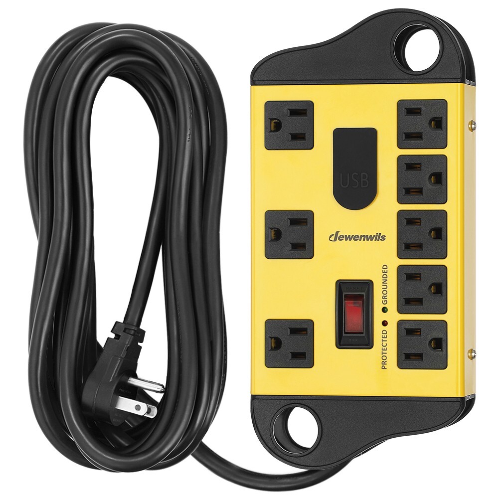 DEWENWILS 8-Outlet 15 Ft Metal Power Strip Surge Protector with 2 USB Ports,15A