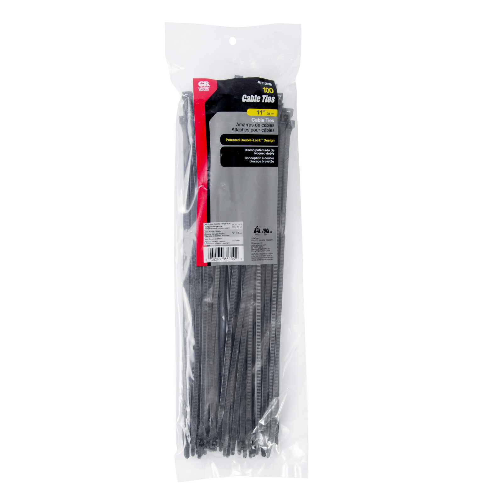 GARDNER BENDER - Black Cable Ties 11" (75lb) 100-Pack