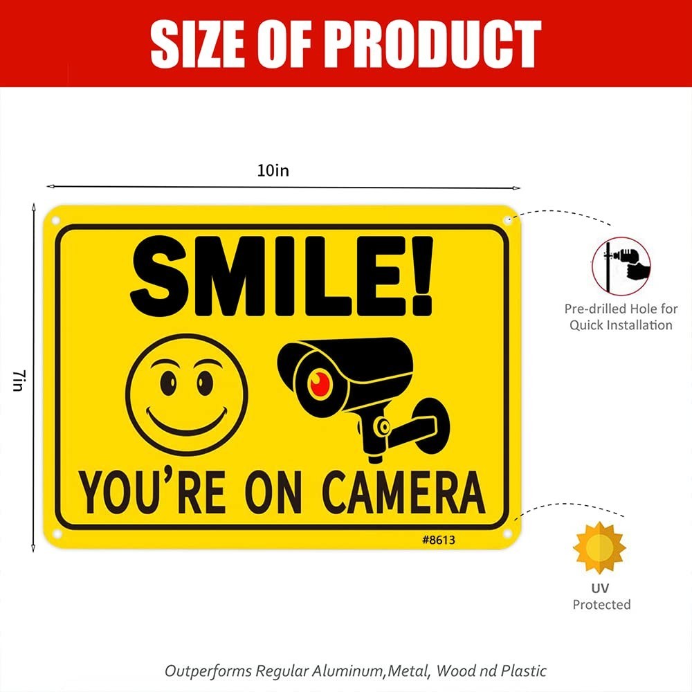 Durable 2-Pack Smile! You're On Camera Security Signs - 10x7 Weatherproof Design