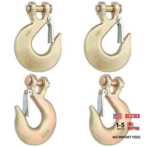 4 Pack Forged Steel Clevis Slip Hook with Safety Latch, Heavy Duty G70 1/2 inch