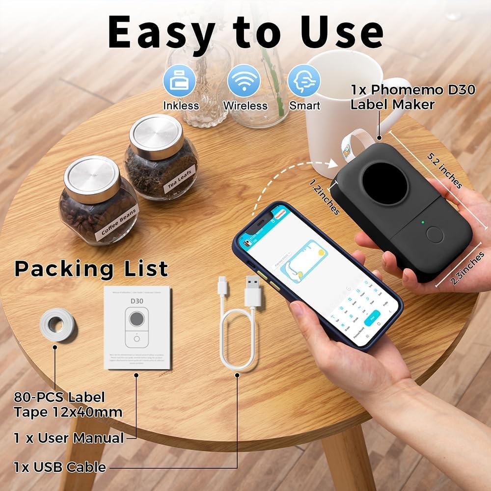 Bluetooth Mini Label Maker for Kids School Items, Inkless Thermal Label Printer