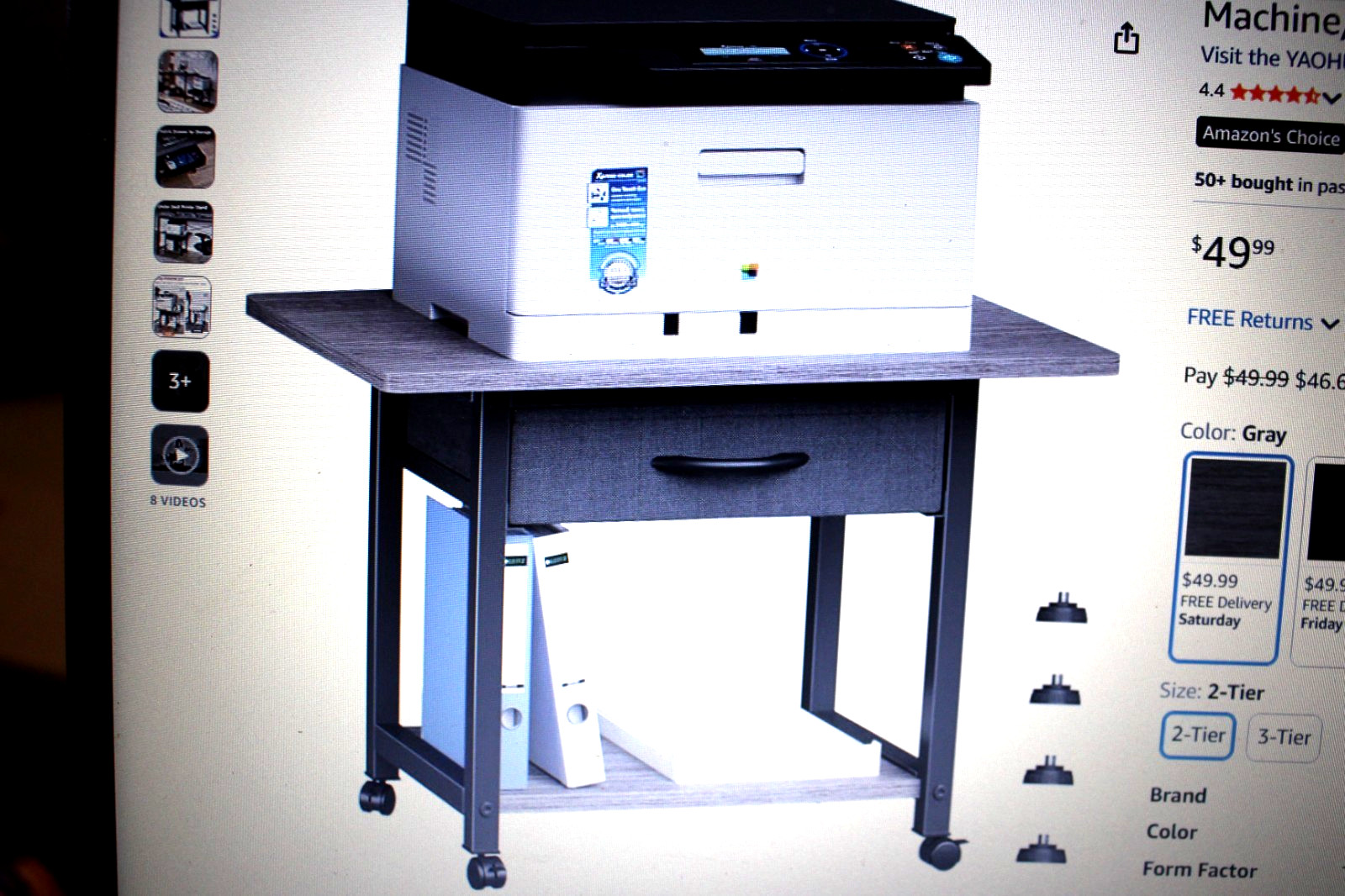 2-PACK PRINTER SCANNER STAND TABLE HPC001-2 GRAY YAOHUOO 22" X 15"