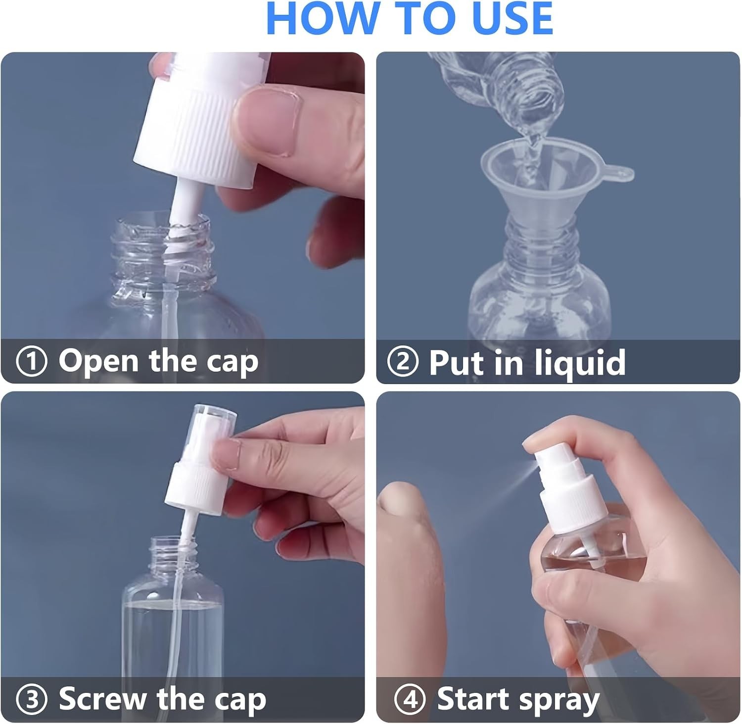 4 Pack 2 Oz 50ml Mini Spray Bottles Clear, Plastic | Travel Size Refillable S...