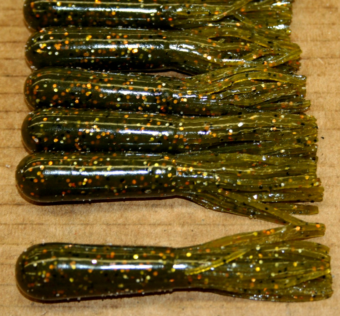 3 1/2" Bass Tube Green Pumpkin Gold Flake Plastic Worm 50 count bulk bag