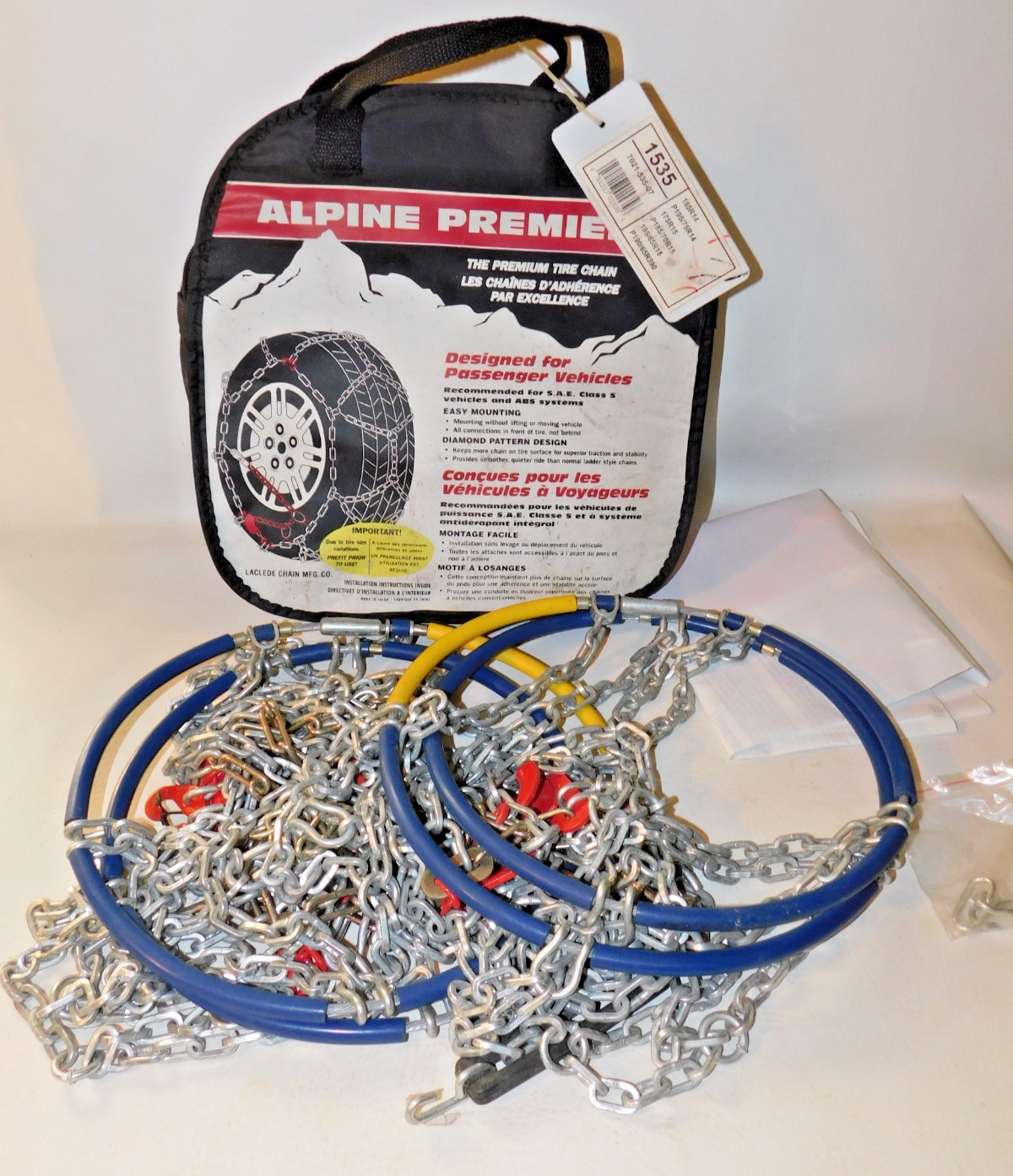 1535 Alpine Premier Diamond Pattern Tire Chains, 1 Pair - Used