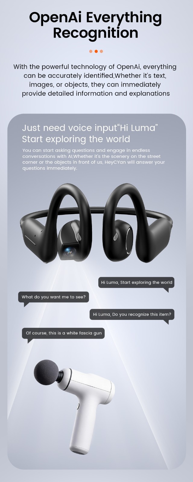 AI Smart Camera Open-Ear Bluetooth Earbuds 8MP HD Camera AI Translation Headset