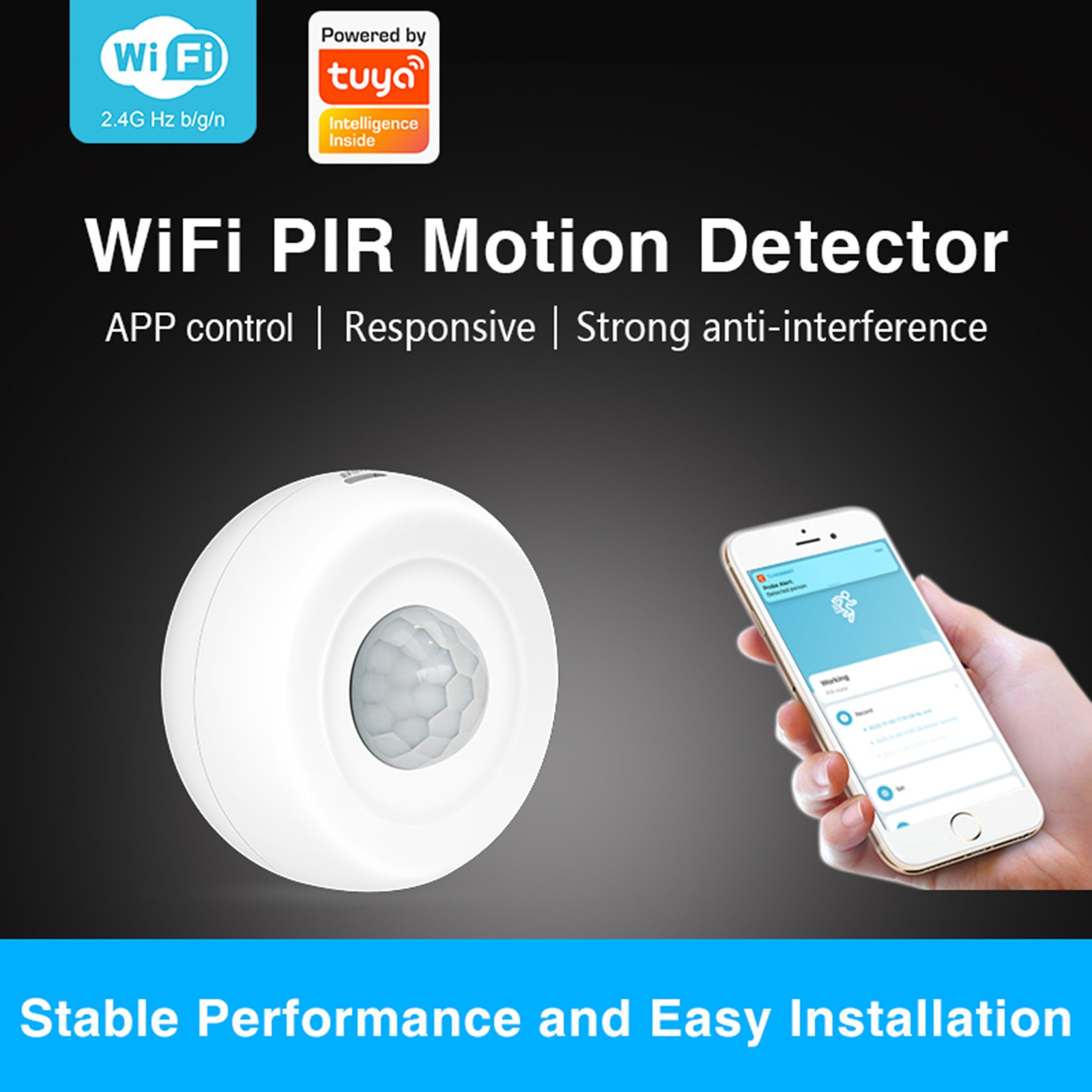 Smart WiFi PIR Motion Sensor Ceiling Wall Mount USB Battery Powered Light Sensor