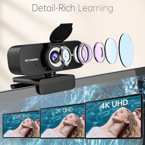 1080P HD Webcam with Noise-Canceling Mic, Auto Light Correction, Deep Black