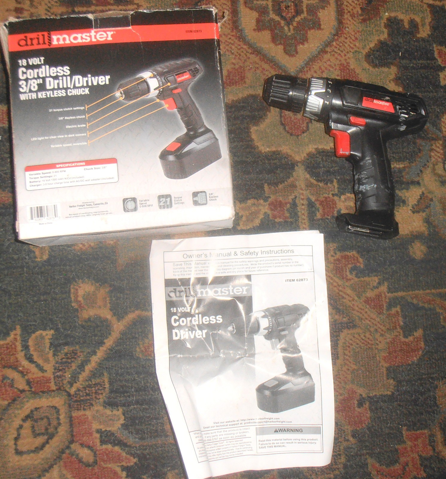 Drill Master Cordless Drill Driver 18 V 3/8" Bare Tool 62873 WITH BOX & MANUAL