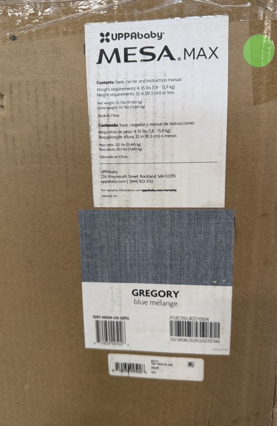 UPPAbaby Mesa Max Infant Car Seat/ Base Load Leg & Robust Infant Insert Gregory