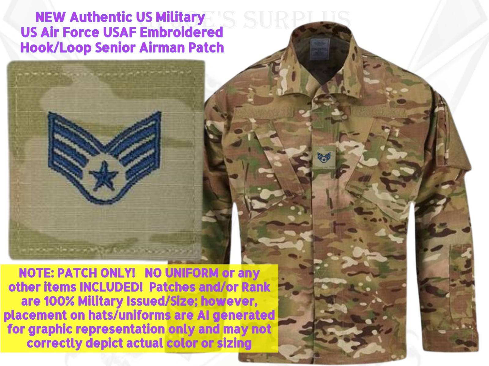 Military Multicam OCP Uniform USAF Air Force Senior Airman SrA VELCRO® Rank 1B3
