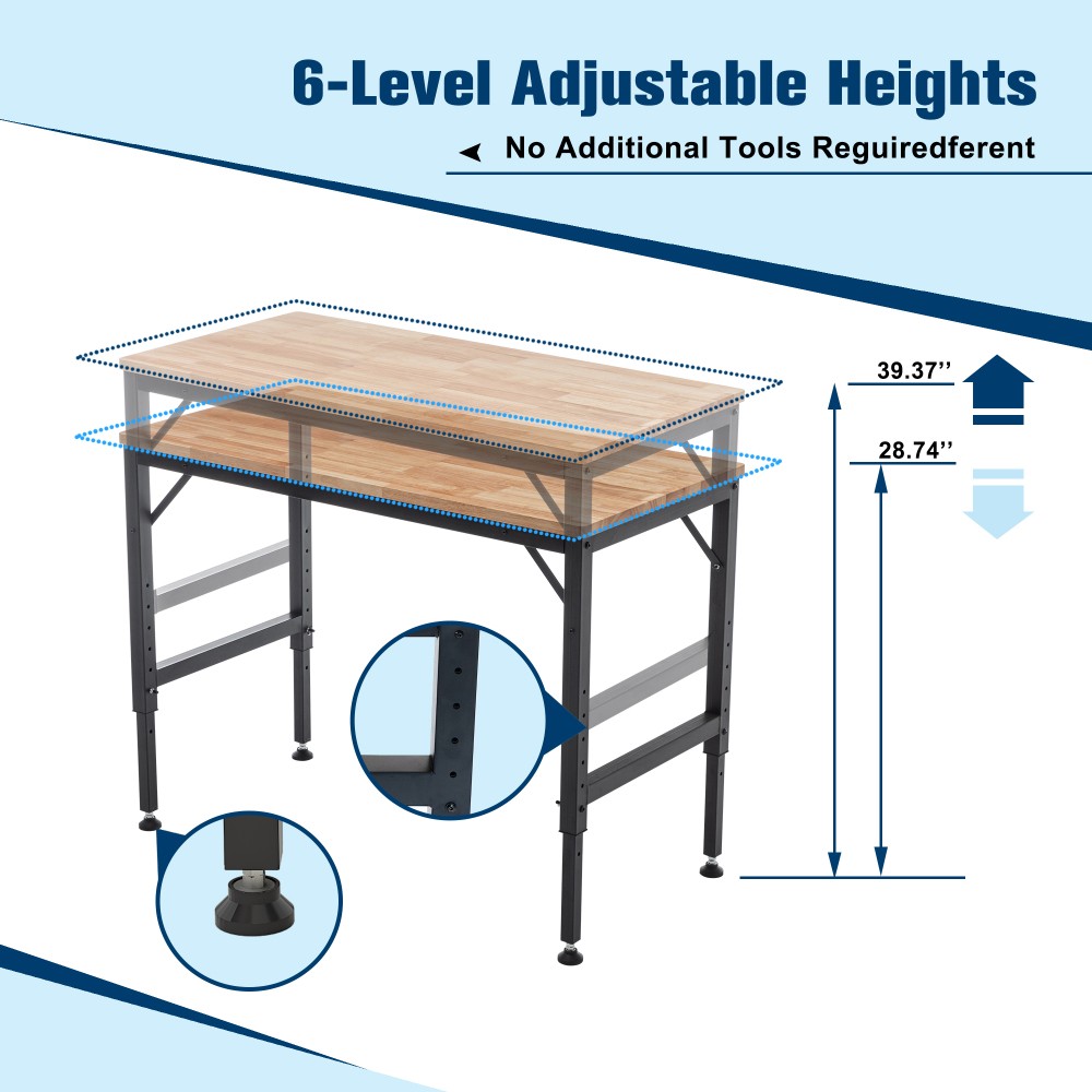 Heavy Duty Folding Workbench Block Wood Top Locking Casters Quick Collapse