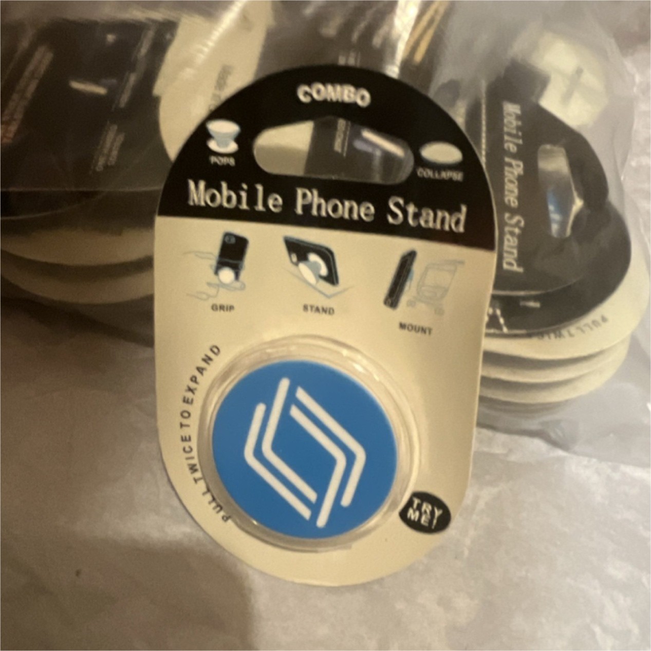 Universal Phone Holder Stand & Grip, Stick-On Phone Stand, Blue/White