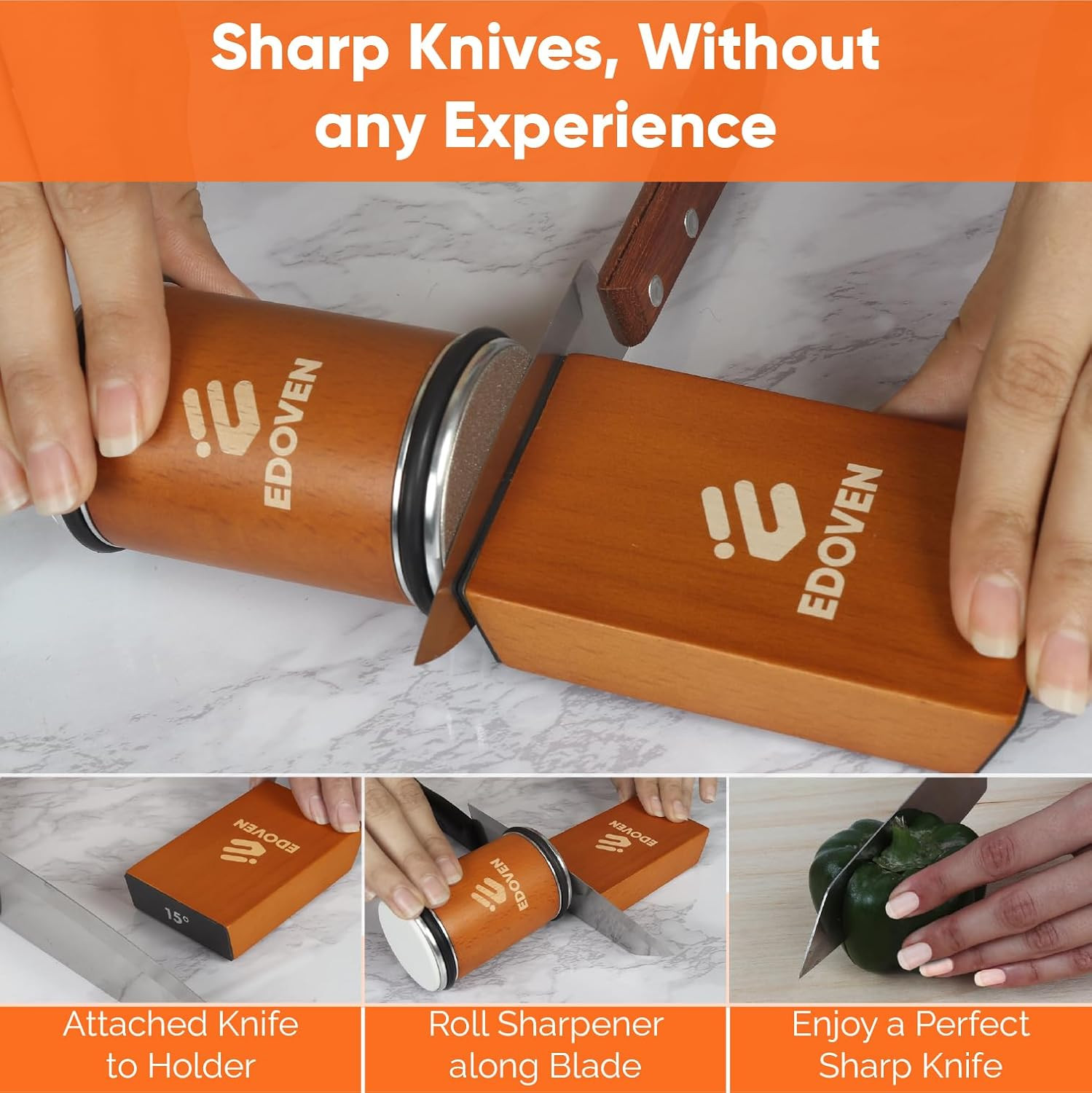 Knife Sharpener Tool – Rolling Knife Sharpener Kit with Leather Strop, Magnetic