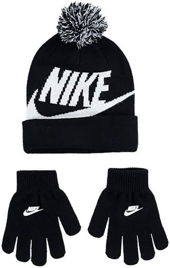 Nike Boys Big Kids Swoosh Bennie - Hat Gloves Set, Black/White, 8-20 - NEW
